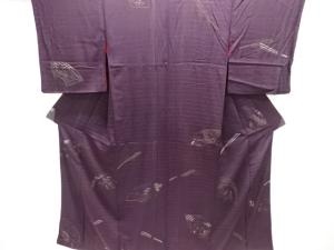 アンティーク　錦紗地紙に風景模様刺繍着物（重ね衿付き）